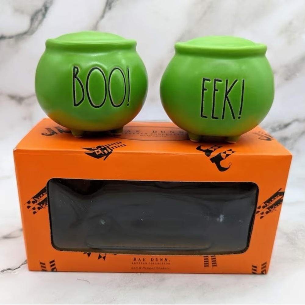 Rae Dunn BOO! & EEK! Halloween Cauldron Salt and Pepper Shakers